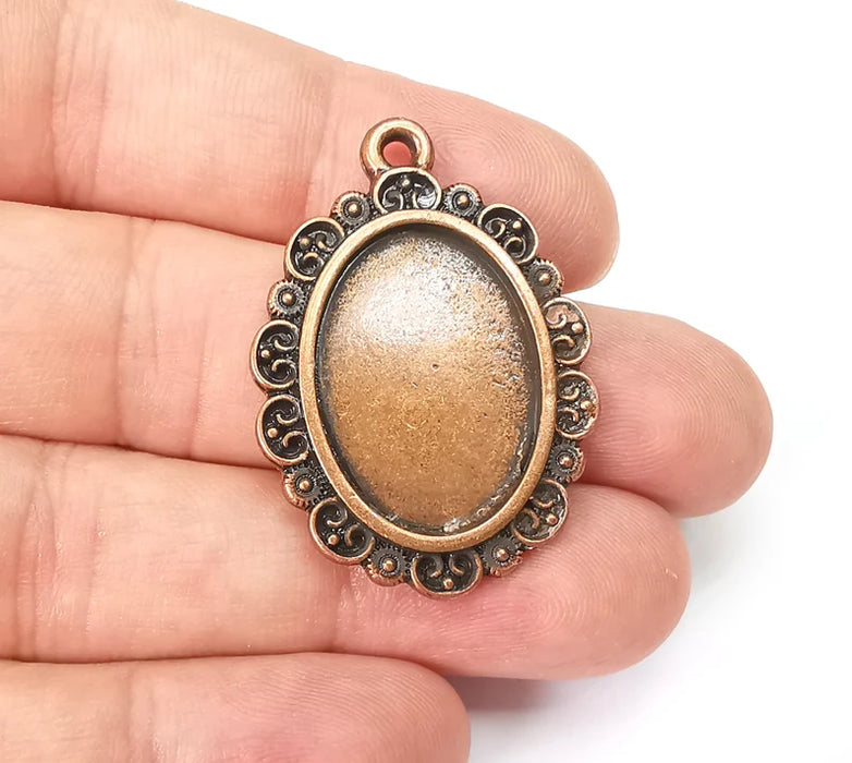 Oval Charm Bezel, Resin Blank, inlay Mounting, Mosaic Pendant Frame, Cabochon Base,Dry Flower Setting,Antique Copper Plated (25x18mm) G29005