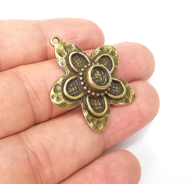 Flower Pendant Bezel, Resin Blank, inlay Mountings, Mosaic Frame, Cabochon Bases, Dry Flower Settings, Antique Bronze Plated (6mm) G29006