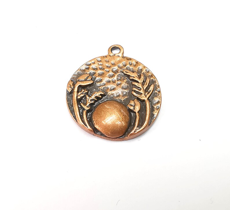 Garden Flowers Charms Full Moon Charms Hammered Disc Pendant Antique Copper Plated (28x25mm) G29010