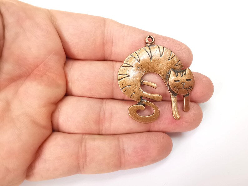 Cat Charms, Antique Copper Plated (45x42mm) G19010