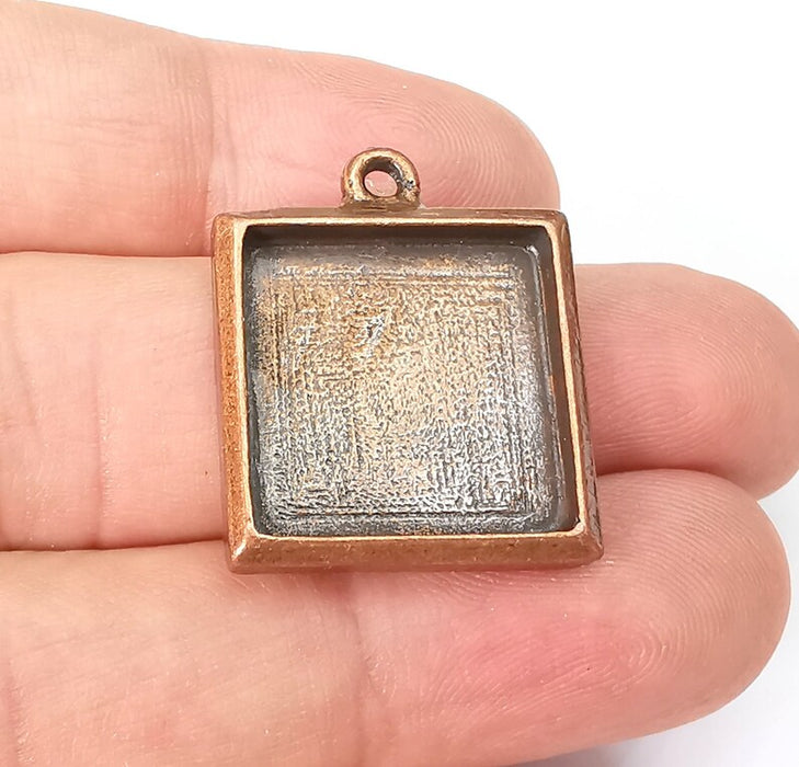 Square Pendant Bezel, Resin Blank, inlay Mounting, Mosaic Frame Cabochon Base Dry Flower Setting, Antique Copper Plated 19mm bezel G29015