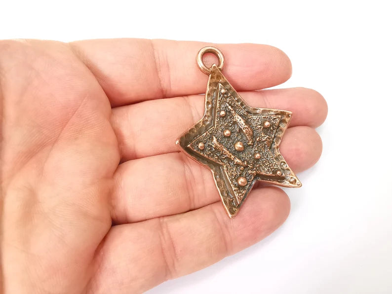 Star Charms, Falling Star Charm, Antique Copper Plated Night Sky Charms (56x43mm) G29017