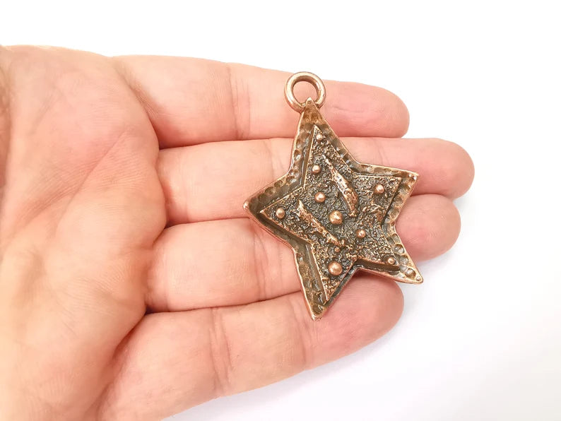 Star Charms, Falling Star Charm, Antique Copper Plated Night Sky Charms (56x43mm) G29017