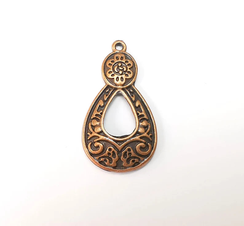 2 Flowering Branch Charms, Ethnic Tribal Charms, Antique Copper Plated Charms (39x20mm) G29020