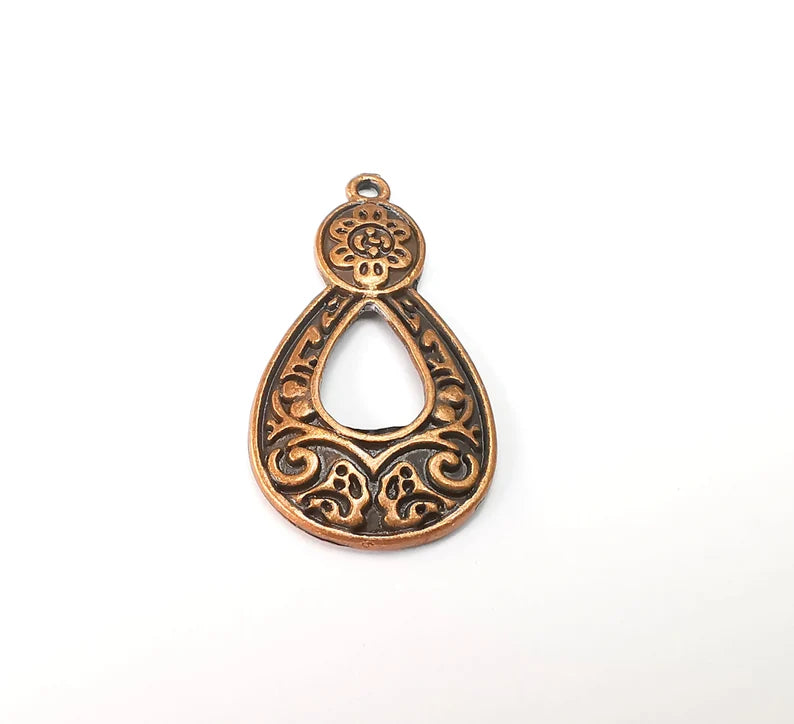 2 Flowering Branch Charms, Ethnic Tribal Charms, Antique Copper Plated Charms (39x20mm) G29020
