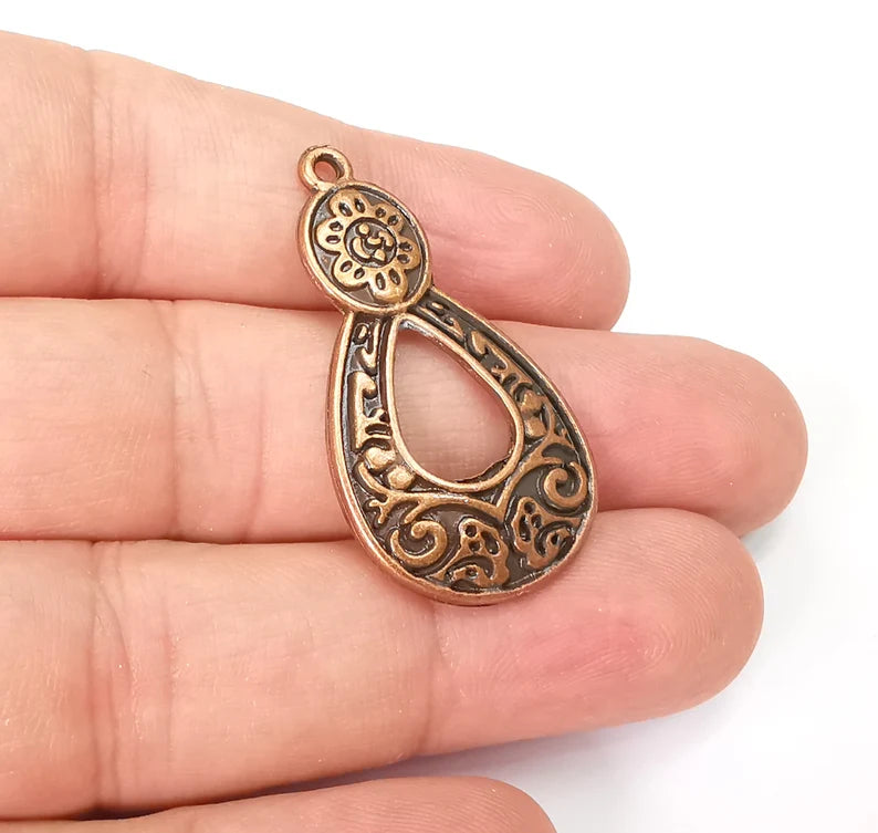 2 Flowering Branch Charms, Ethnic Tribal Charms, Antique Copper Plated Charms (39x20mm) G29020