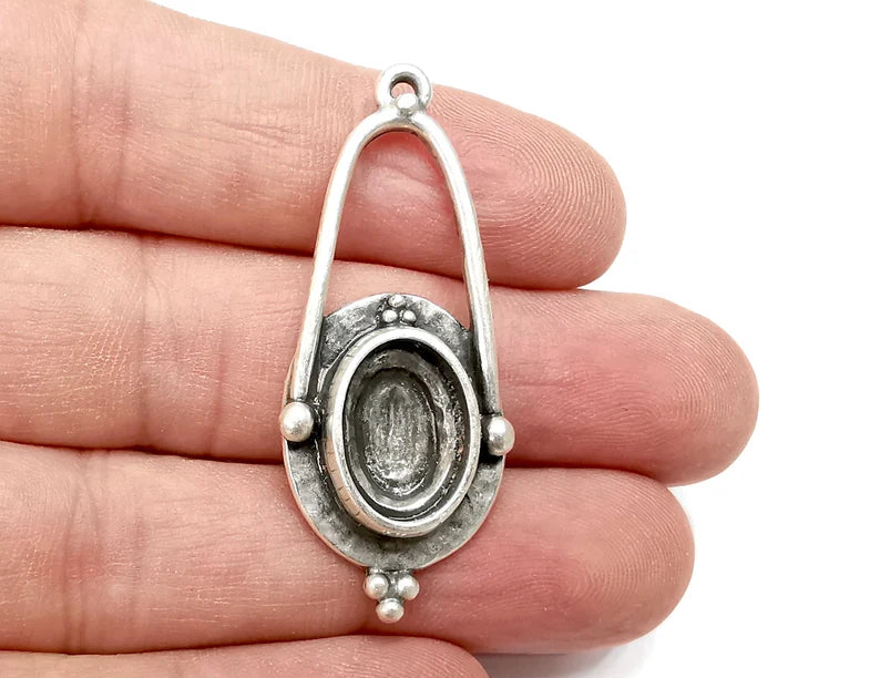 Unique Charms Pendant Bezels, Resin Blank, inlay Mountings, Mosaic Frame, Cabochon Bases Flower Settings Antique Silver (14x10mm) G29025
