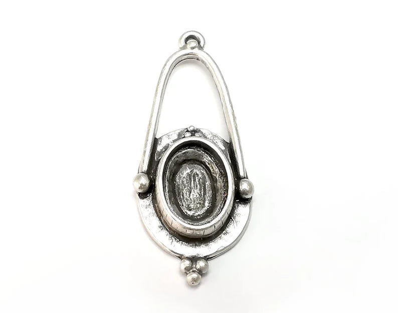 Unique Charms Pendant Bezels, Resin Blank, inlay Mountings, Mosaic Frame, Cabochon Bases Flower Settings Antique Silver (14x10mm) G29025