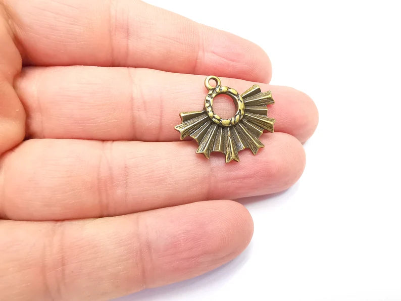 2 Unique Sun Dangle Charms, Antique Bronze Plated Charms (29x23mm) G29030