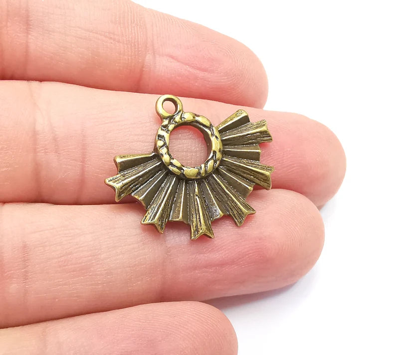 2 Unique Sun Dangle Charms, Antique Bronze Plated Charms (29x23mm) G29030