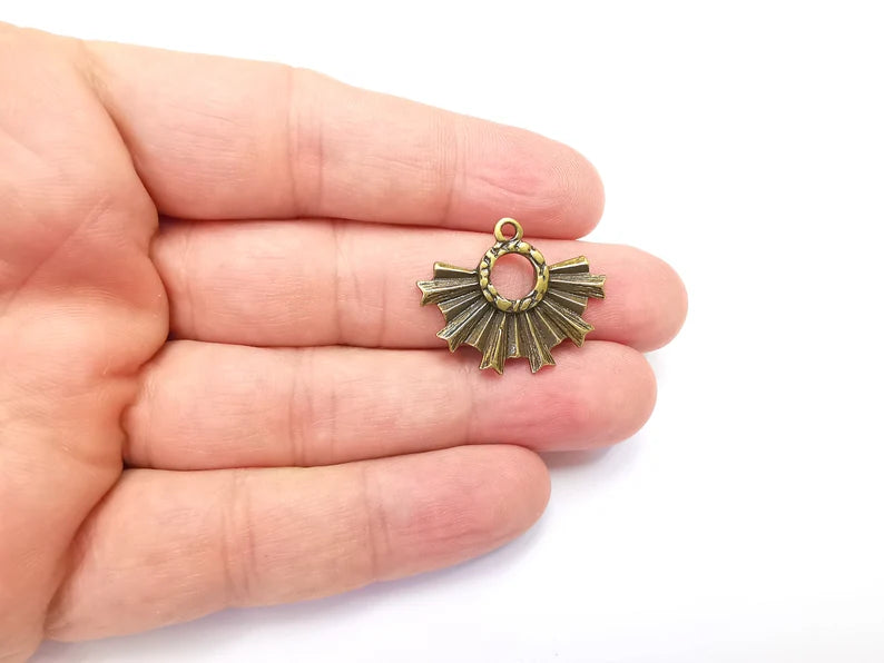 2 Unique Sun Dangle Charms, Antique Bronze Plated Charms (29x23mm) G29030