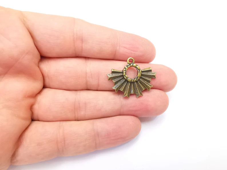 2 Unique Sun Dangle Charms, Antique Bronze Plated Charms (29x23mm) G29030