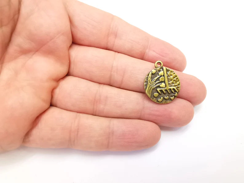 2 Heart Leaf Tree and Mop Charms Antique Bronze Plated Charms (23x19mm) G29034