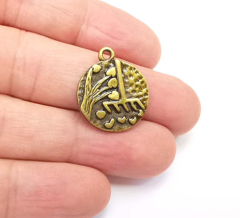2 Heart Leaf Tree and Mop Charms Antique Bronze Plated Charms (23x19mm) G29034