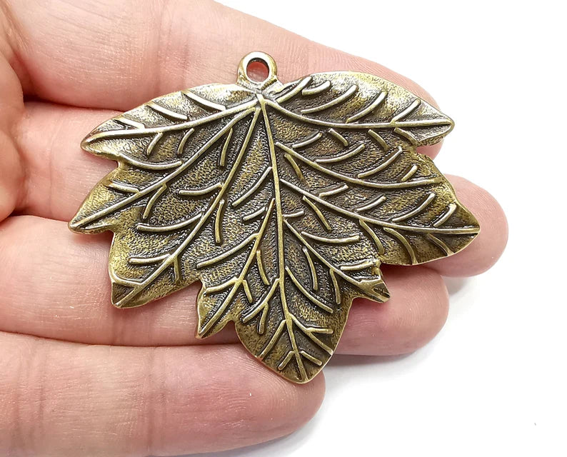 Leaf Dangle Charms Pendant, Antique Bronze Plated Charms (66x53mm) G29046