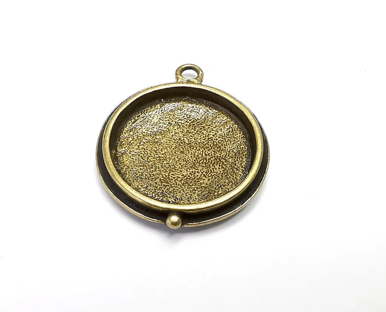 Round Pendant Blanks, Resin Bezel Bases, Mosaic Mountings, Dry flower Frame, Polymer Clay base, Antique Bronze Plated (24mm) G29048