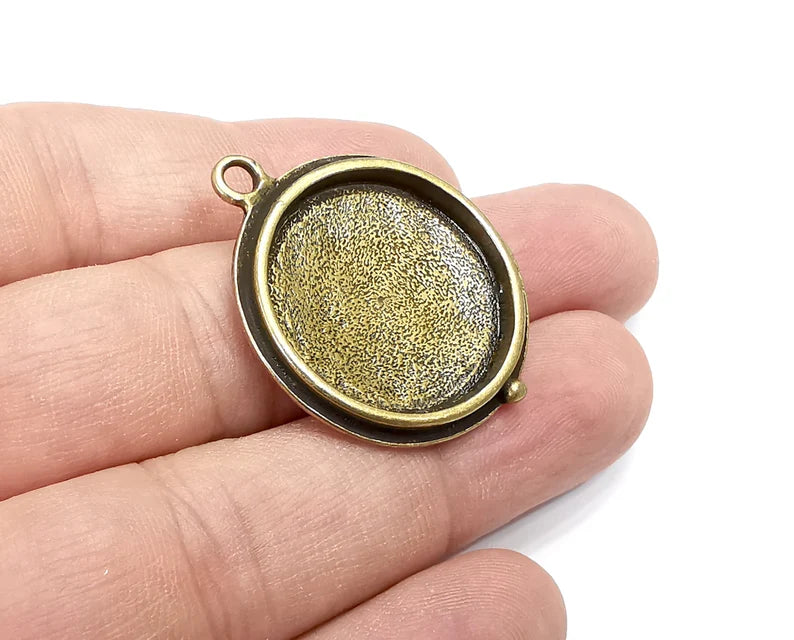 Round Pendant Blanks, Resin Bezel Bases, Mosaic Mountings, Dry flower Frame, Polymer Clay base, Antique Bronze Plated (24mm) G29048