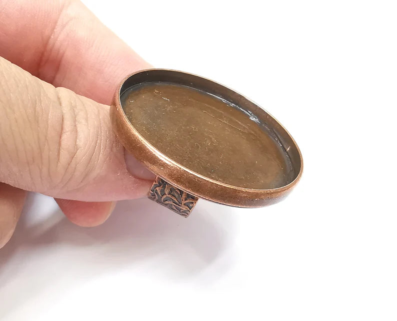 Round Antique Copper Ring Blank Setting, Cabochon Mounting, Adjustable Resin Ring Base Bezels, Inlay Ring Mosaic Ring Bezel (40mm) G29054