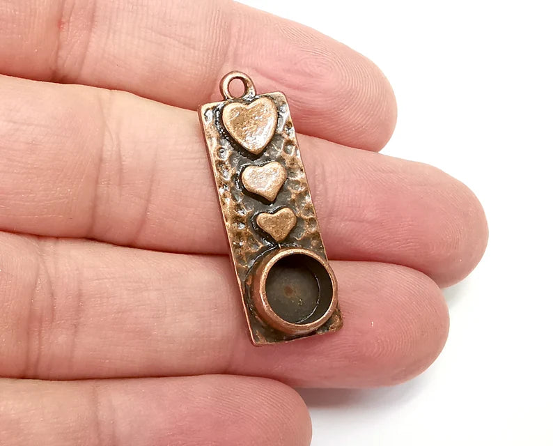 Heart Charms Pendant Bezels, Resin Blank, inlay Mountings, Mosaic Frame, Cabochon Bases, Flower Settings Antique Copper Plated (8mm) G29055