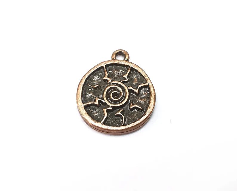 2 Swirl Round Dangle Charms, Antique Copper Plated Charms (23x19mm) G29056