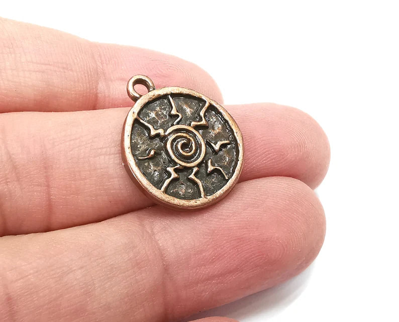 2 Swirl Round Dangle Charms, Antique Copper Plated Charms (23x19mm) G29056