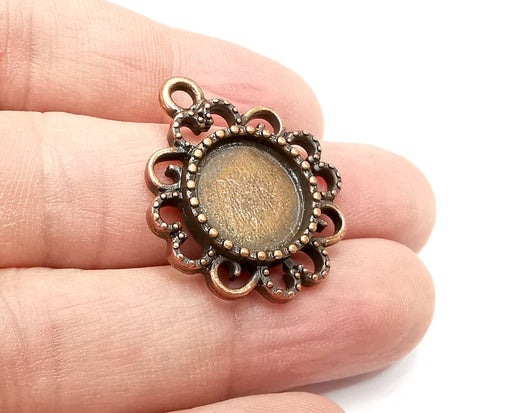 2 Flower Pendant Bezel, Resin Blank, inlay Mountings, Mosaic Frame, Cabochon Bases, Dry Flower Settings, Antique Copper Plated (14mm) G29062