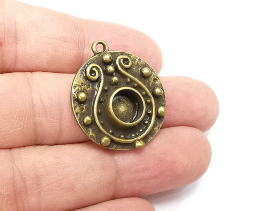 Unique Pendant Bezel, Resin Blank, inlay Mounting, Mosaic Frame Cabochon Base Dry Flower Setting, Antique Bronze Plated (8mm) G29063
