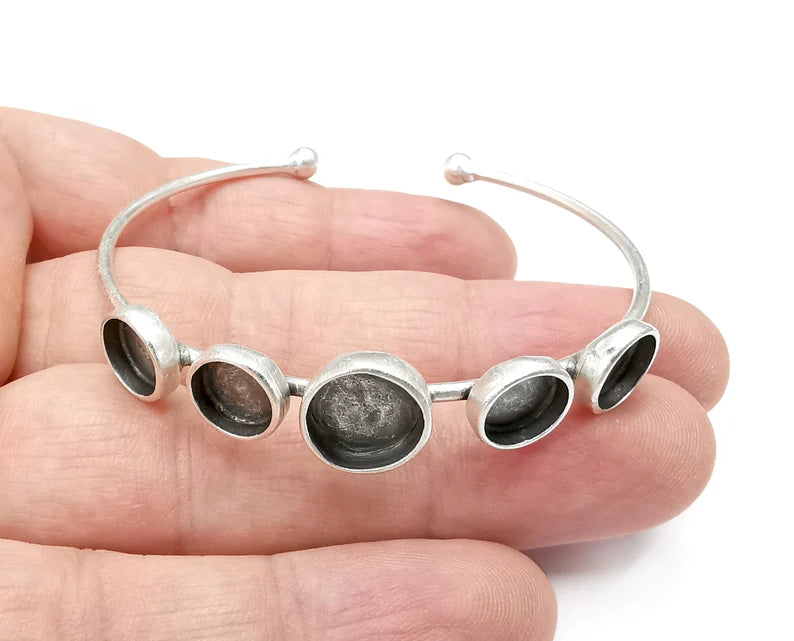 Discs Bracelet Blanks, Cuff Bezels Cabochon Bases Resin Mountings, Cuff  Frame, Antique Silver Plated Brass (10 - 8 mm bezel) G29066