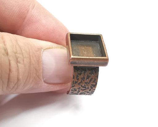 Square Antique Copper Ring Blank Setting, Cabochon Mounting, Adjustable Resin Ring Base Bezels, Inlay Ring Mosaic Ring Bezel (12mm) G29070