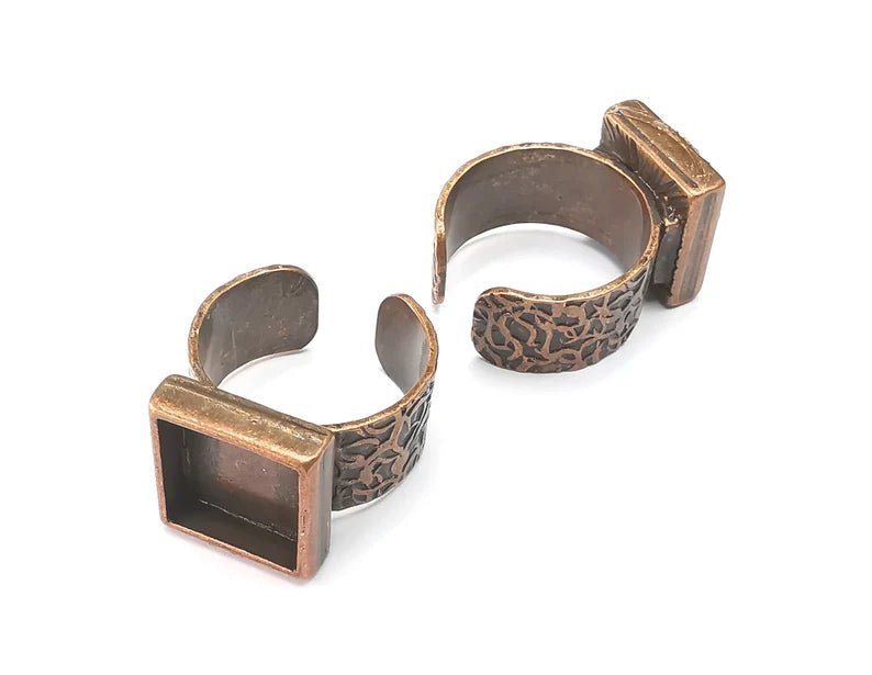 Square Antique Copper Ring Blank Setting, Cabochon Mounting, Adjustable Resin Ring Base Bezels, Inlay Ring Mosaic Ring Bezel (12mm) G29070