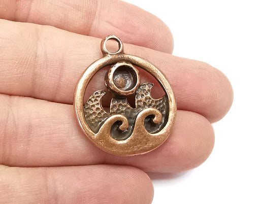 Wavy Sea Pendant Blank Resin Bezel Mounting Cabochon Base Setting Antique Copper Plated Charms (6mm Blank) G29073