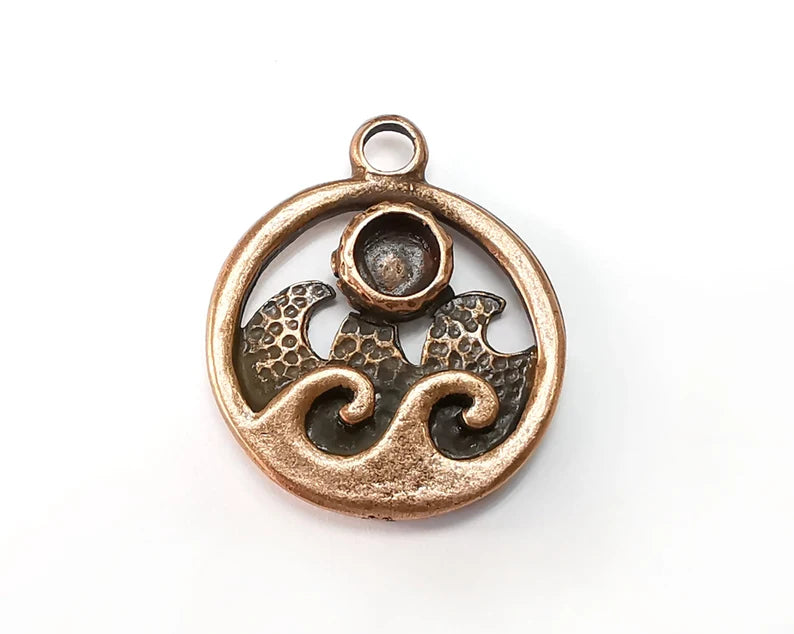 Wavy Sea Pendant Blank Resin Bezel Mounting Cabochon Base Setting Antique Copper Plated Charms (6mm Blank) G29073