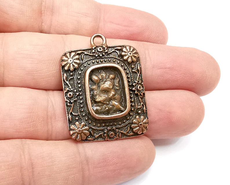 Flower Pendant Blanks, Resin Bezel Bases, Mosaic Mountings, Dry flower Frame, Polymer Clay base, Antique Copper Plated (15x11mm) G29074