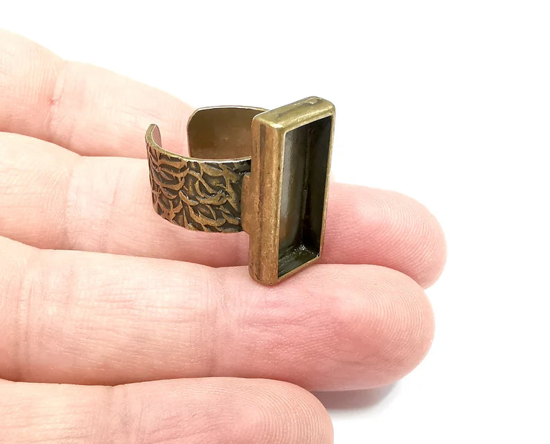 Rectangle Antique Bronze Ring Blank Settings, Cabochon Mounting, Adjustable Resin Ring Base Bezel, Inlay Mosaic Ring Bezel (20x8mm) G29076