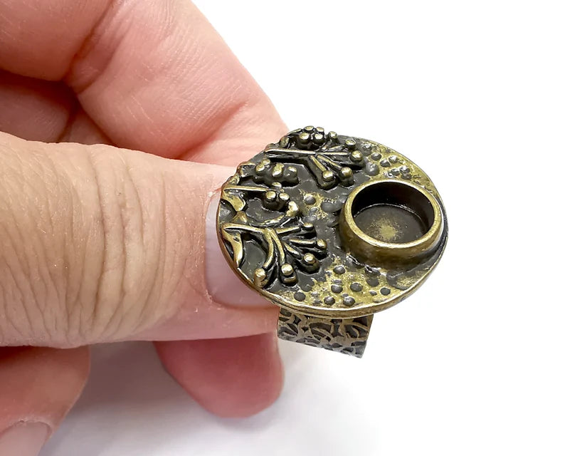 Tree Ring Blanks Settings, Cabochon Mounting, Adjustable Resin Ring Base Bezels, Antique Bronze Plated Brass (8mm) G29077