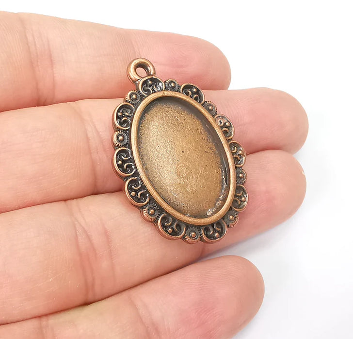 Oval Charm Bezel, Resin Blank, inlay Mounting, Mosaic Pendant Frame, Cabochon Base,Dry Flower Setting,Antique Copper Plated (25x18mm) G29005