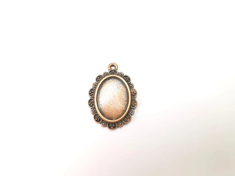 Oval Charm Bezel, Resin Blank, inlay Mounting, Mosaic Pendant Frame, Cabochon Base,Dry Flower Setting,Antique Copper Plated (25x18mm) G29005