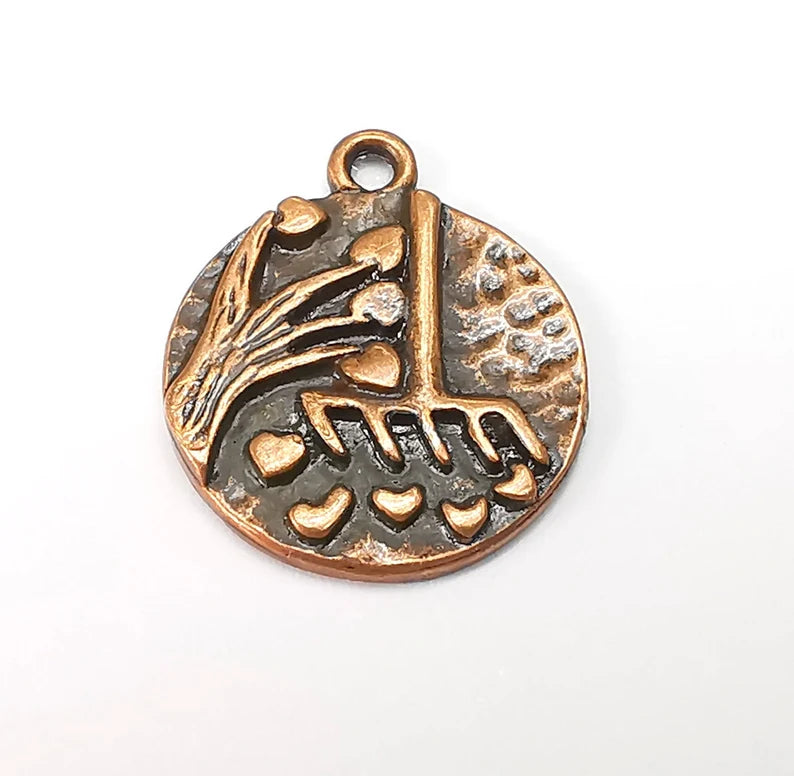 2 Heart Leaf Tree and Mop Charms Antique Copper Plated Charms (23x19mm) G29012