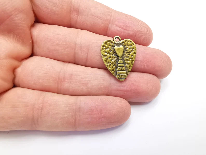 2 The Path to the Heart, Stairway Heart Charm, Antique Bronze Plated Hammered Charms (24x19mm) G29092