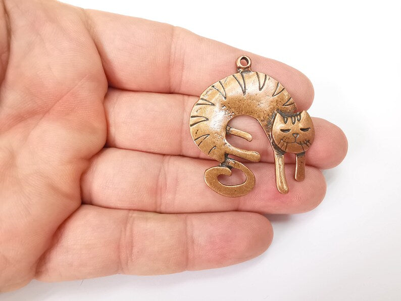 Cat Charms, Antique Copper Plated (45x42mm) G19010