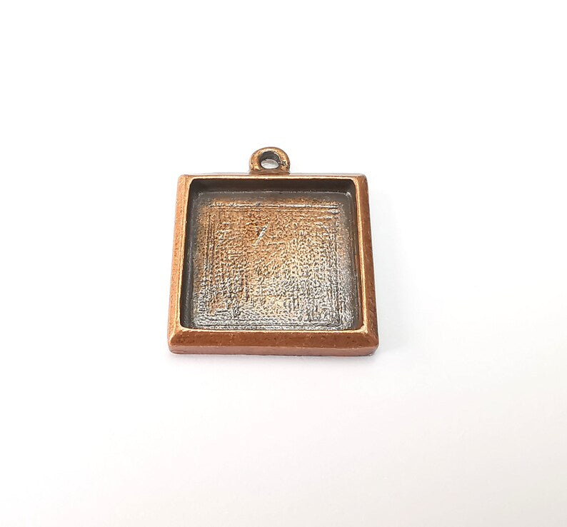 Square Pendant Bezel, Resin Blank, inlay Mounting, Mosaic Frame Cabochon Base Dry Flower Setting, Antique Copper Plated 19mm bezel G29015