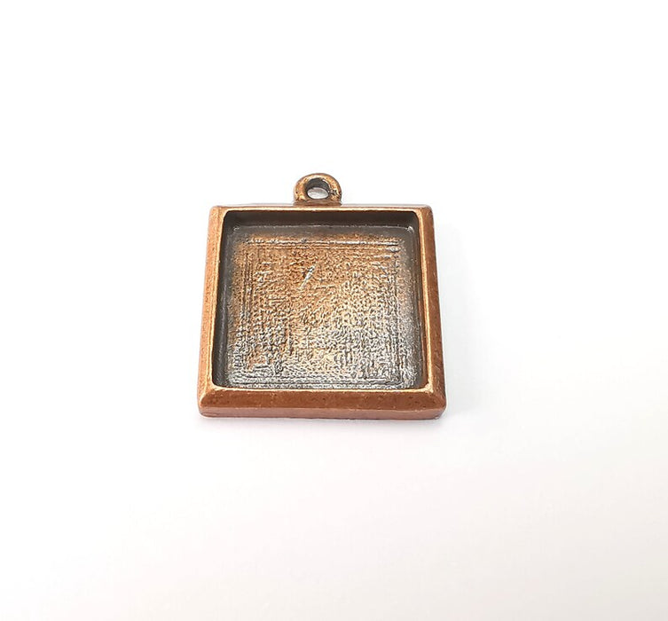 Square Pendant Bezel, Resin Blank, inlay Mounting, Mosaic Frame Cabochon Base Dry Flower Setting, Antique Copper Plated 19mm bezel G29015