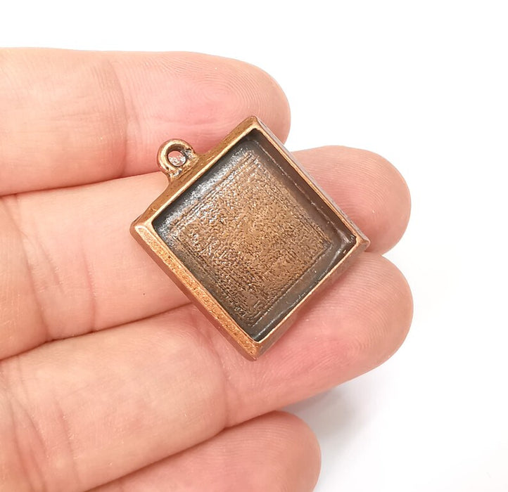 Square Pendant Bezel, Resin Blank, inlay Mounting, Mosaic Frame Cabochon Base Dry Flower Setting, Antique Copper Plated 19mm bezel G29015