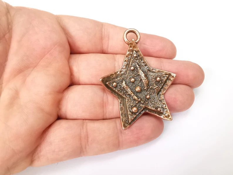 Star Charms, Falling Star Charm, Antique Copper Plated Night Sky Charms (56x43mm) G29017