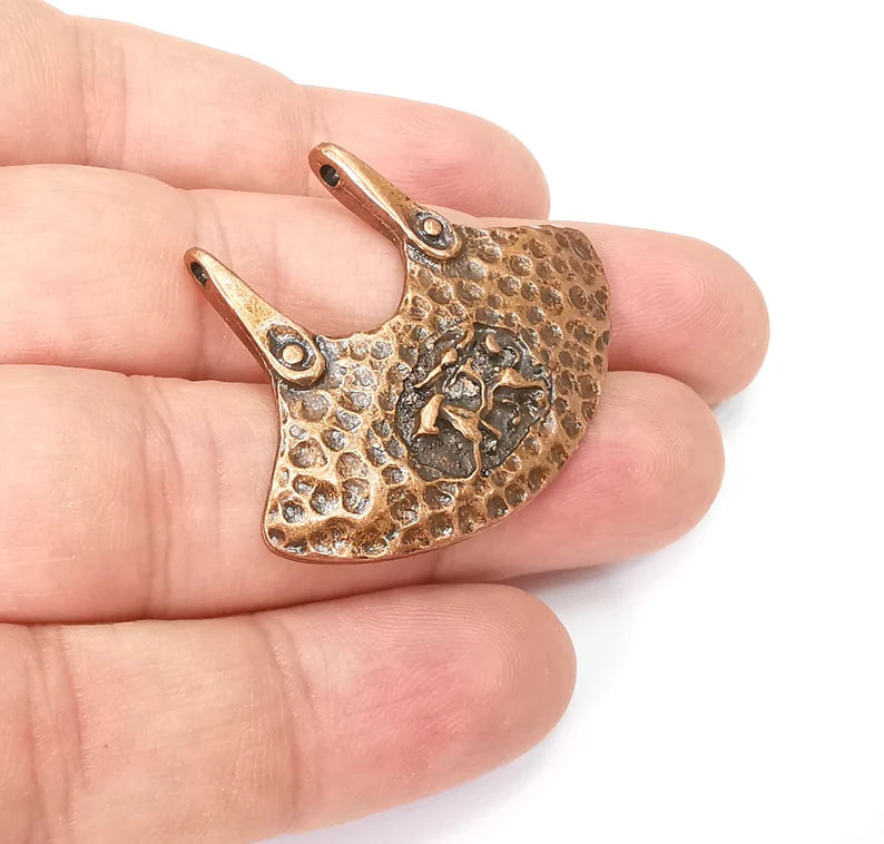 Cavalry Rider Connector Charms, Antique Copper Plated Hammered Pendant (43x34mm) G29019