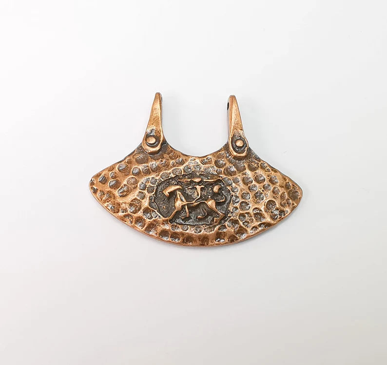 Cavalry Rider Connector Charms, Antique Copper Plated Hammered Pendant (43x34mm) G29019