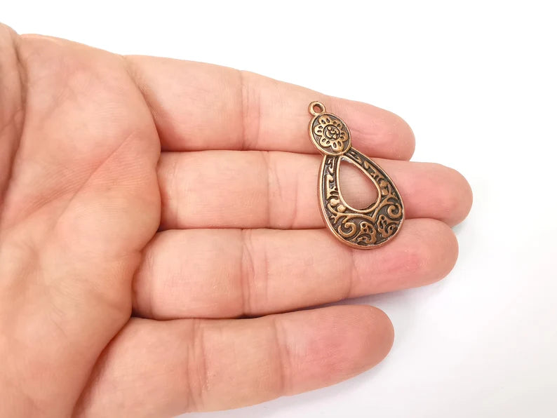 2 Flowering Branch Charms, Ethnic Tribal Charms, Antique Copper Plated Charms (39x20mm) G29020