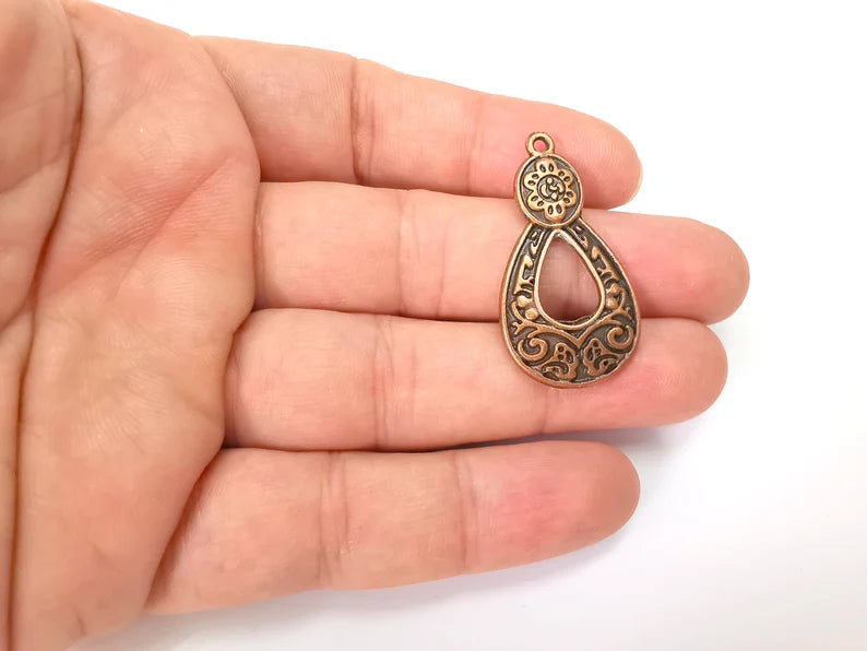 2 Flowering Branch Charms, Ethnic Tribal Charms, Antique Copper Plated Charms (39x20mm) G29020