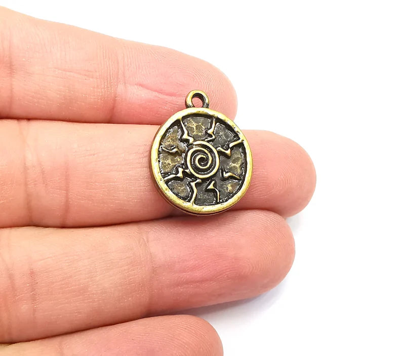 2 Antique Bronze Plated Charms, Sun Charm (22x19mm) G29102