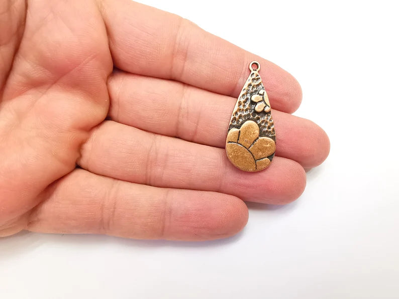 Drop Flower Dangle Charms, Antique Copper Plated Charms (38x17mm) G29105